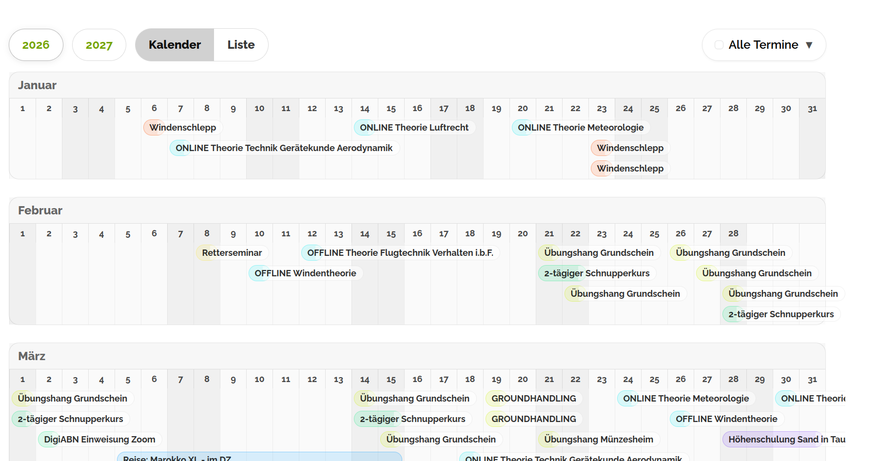 Annual calendar view